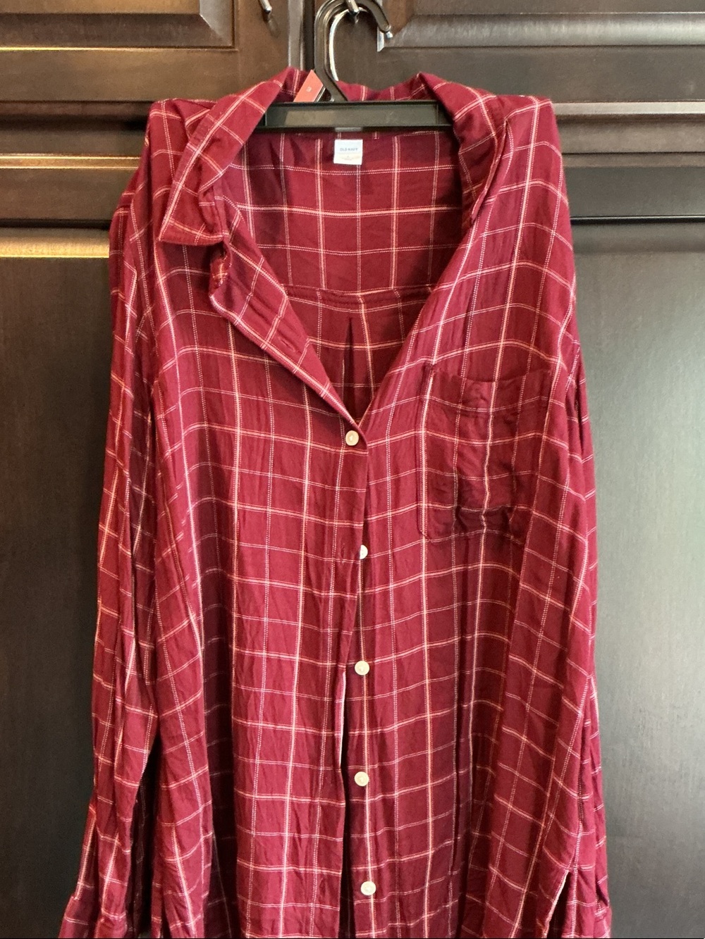 Old Navy wine/Burgundy Plaid Button-Up Shirt Dress
